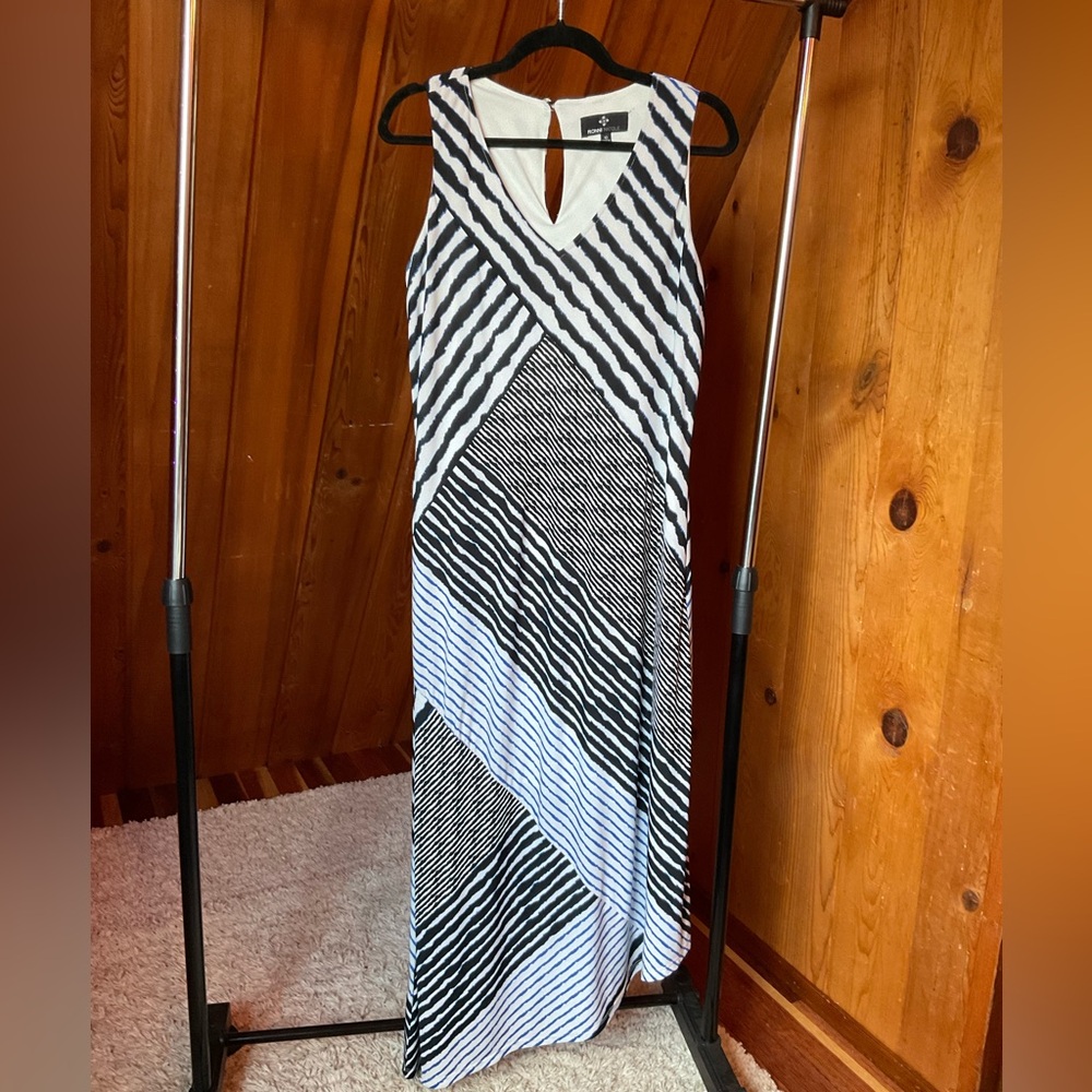 Ronni Nicole Black, Blue and White Asymmetrical Dress